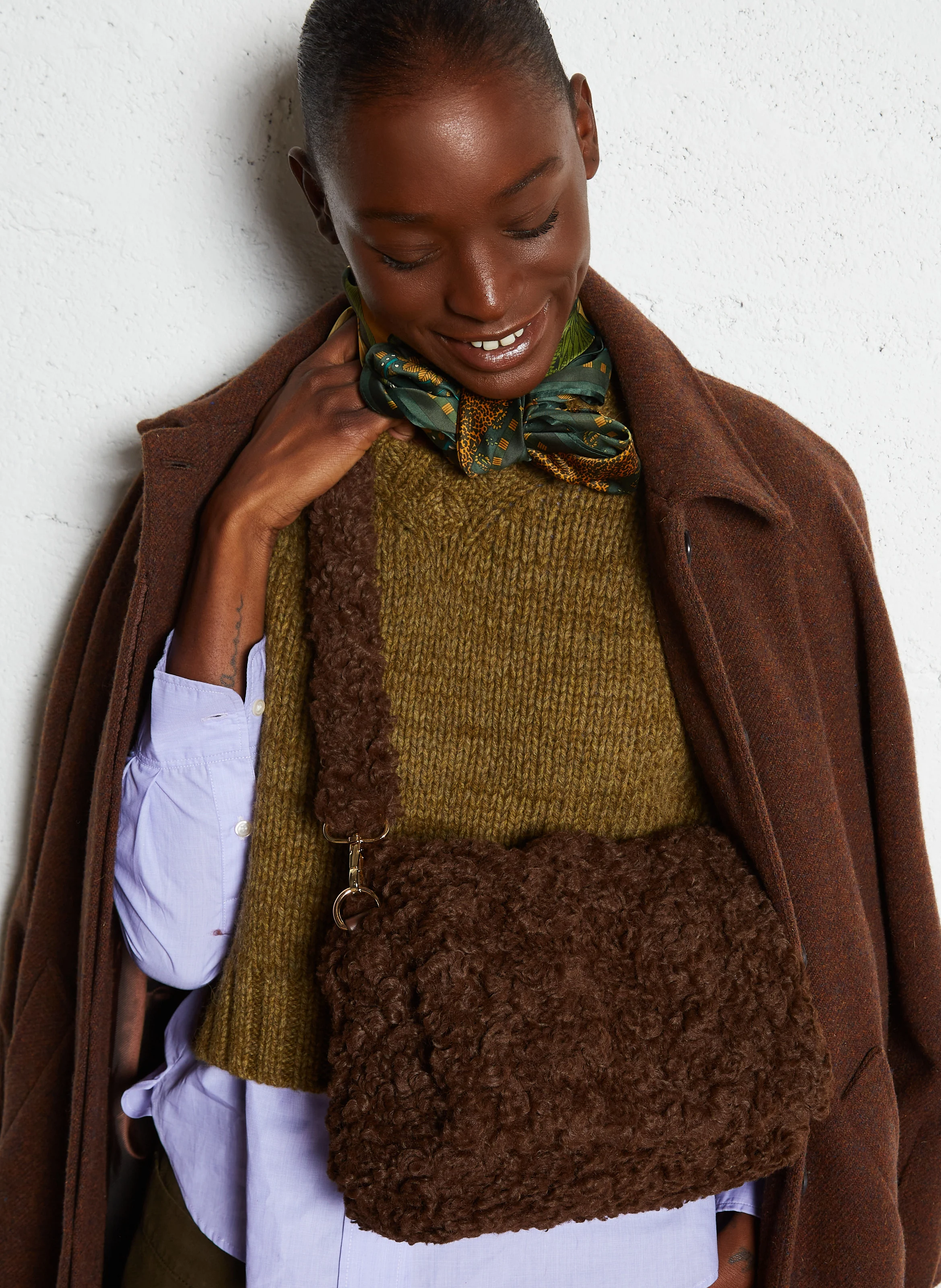 Sac épaule en sherpa | Marron