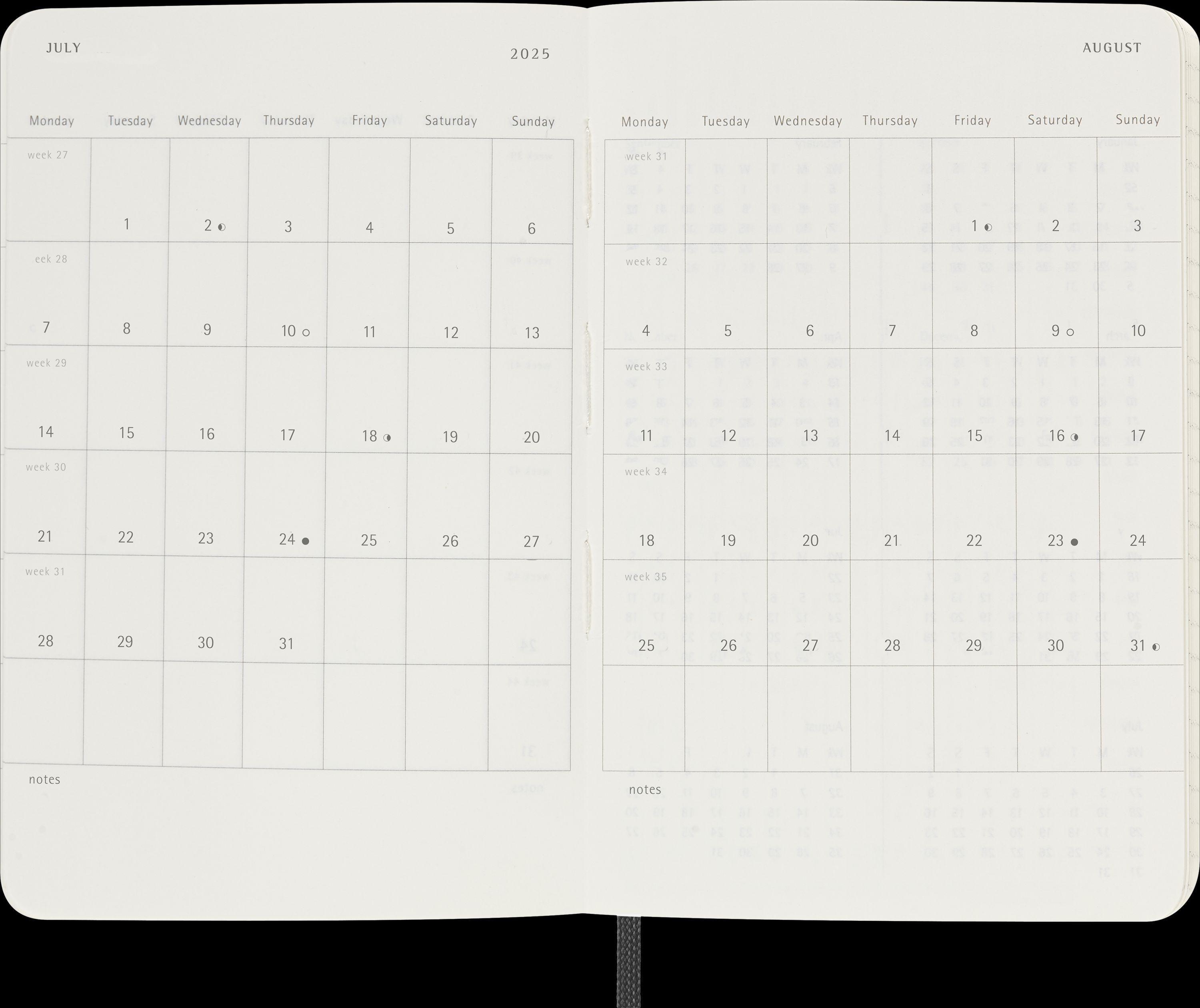 Moleskine 12 Monate Monats Notizkalender 2025, Pocket/A6