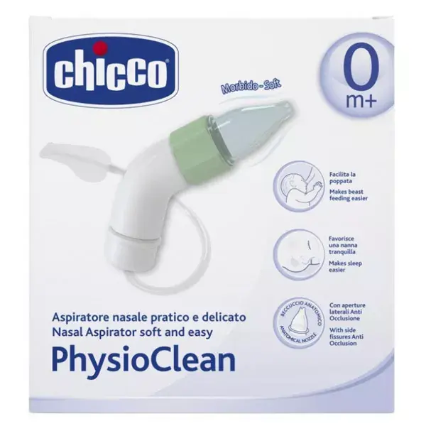 Aspirador Nasal Infantil Chicco Wellbeing & Protection Soft & Easy Physioclean +0m com Ponta de Silicone Macia e Filtro