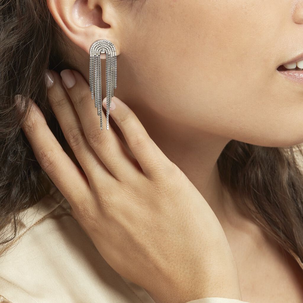 Boucles D'oreilles Pendantes Jakarta Argent Blanc
