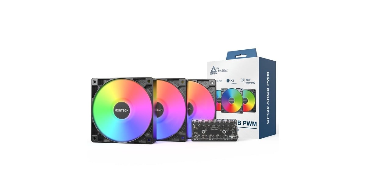 MontechGF120 ARGB PWM 3 in 1 Pack case fans  (Zwart, 3 stuks, 120 x 120 x 25 mm)