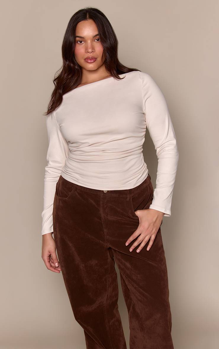 Crème Haut Bardot Grande Taille À Manches Longues Toucher Doux