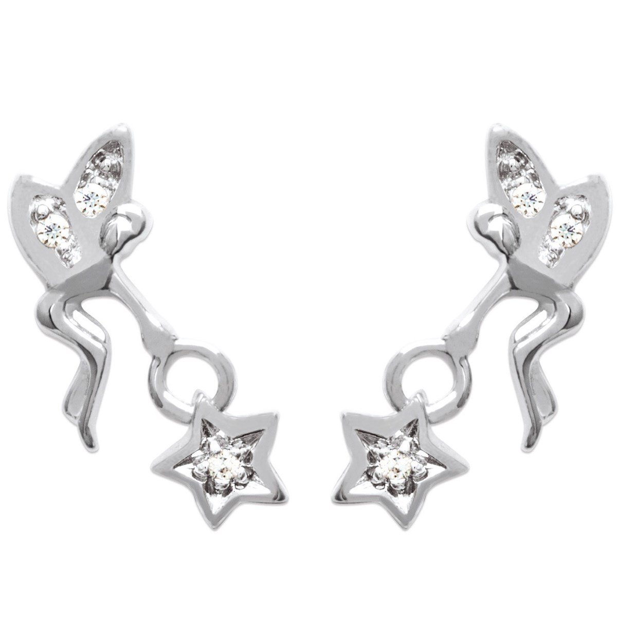 Boucles d'oreilles petites fées étoiles oxyde de zirconium ARGENT 925 rhodié