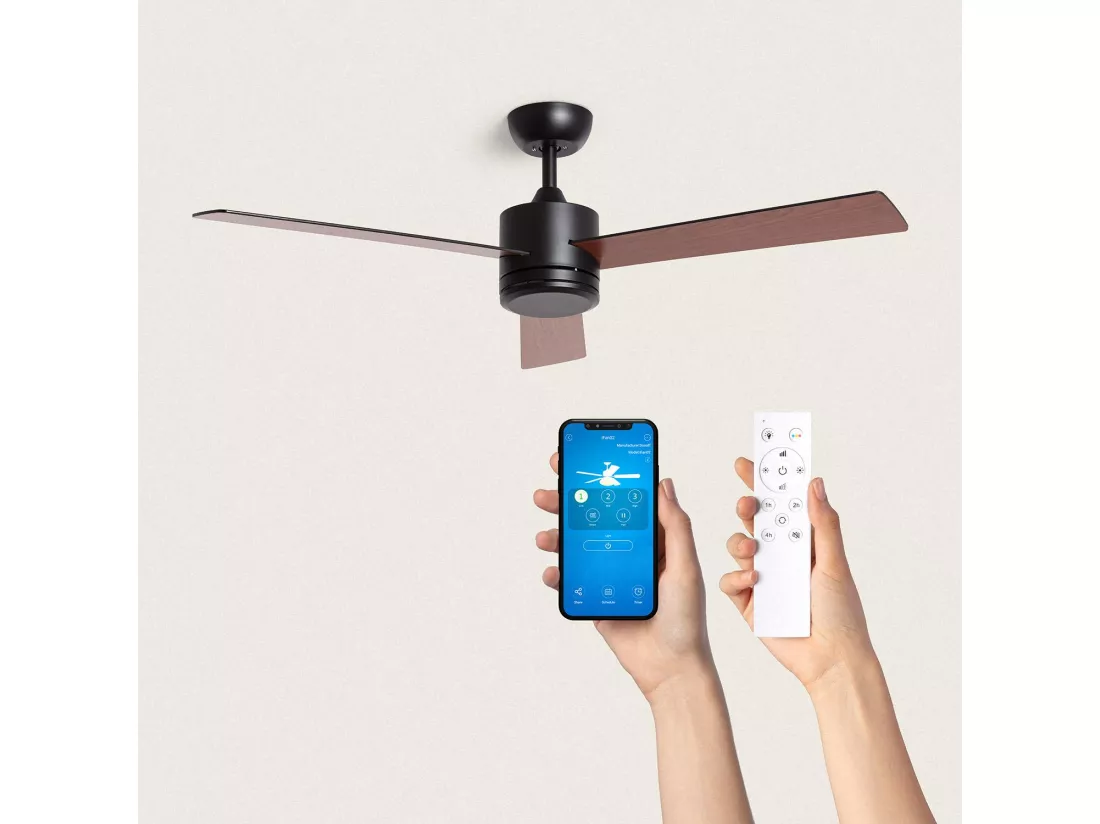Ventilateur de Plafond Silencieux Fleves 132cm Motor DC Bois foncé Télécommande Sans lumière Oui Noir