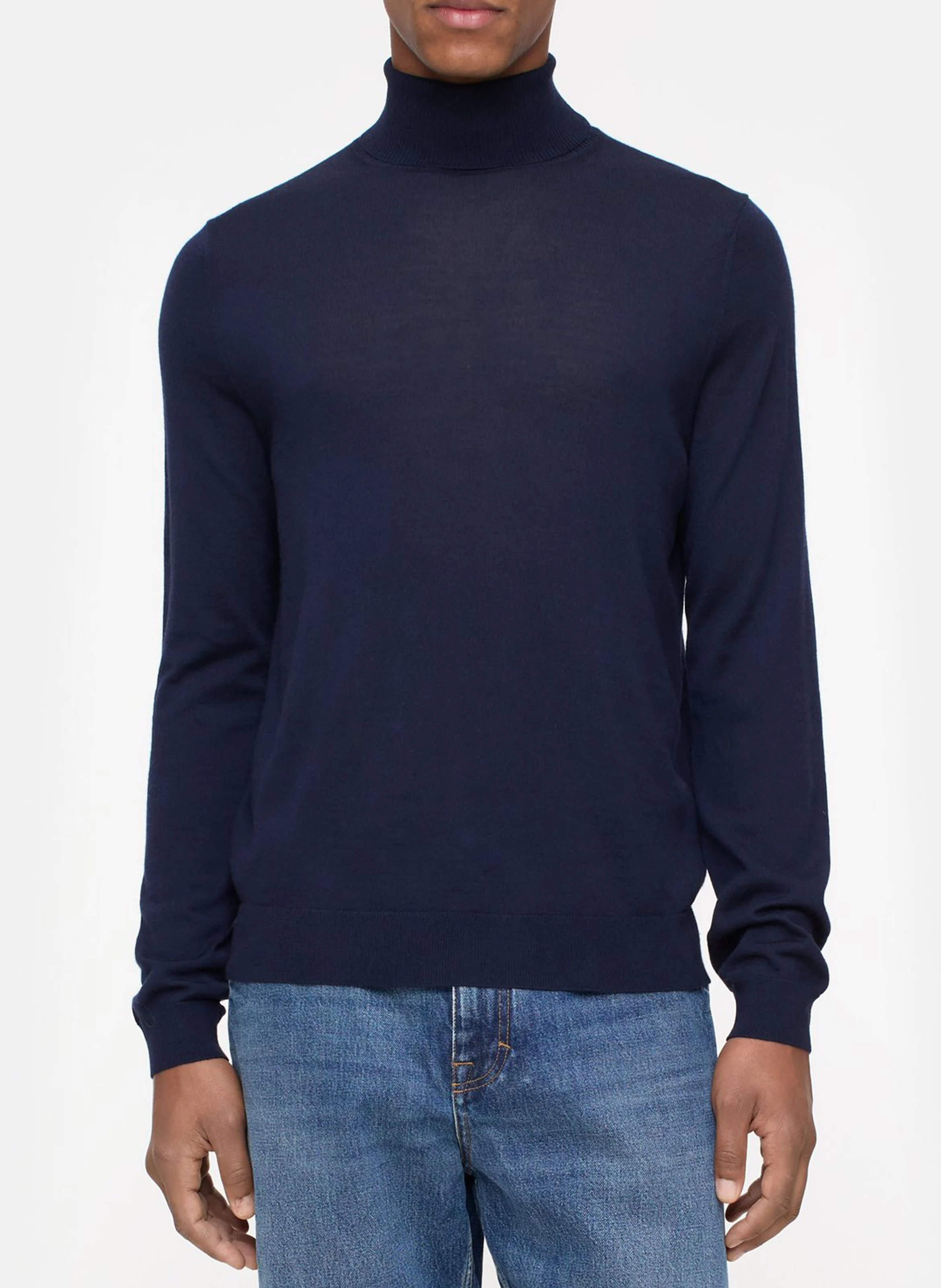 Pull à col roulé en laine| Bleu