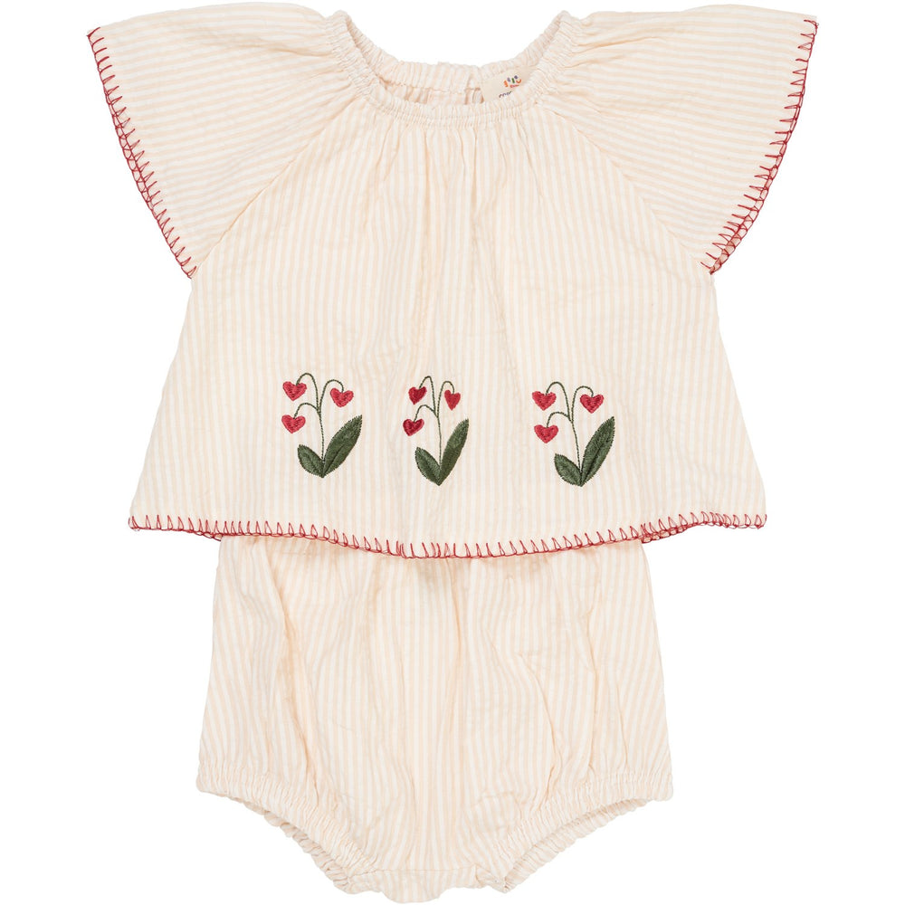 Køb COPENHAGEN COLORS Dusty Rose W Cream Stripe W. Berry Seersucker Baby Sæt W. Embroidery