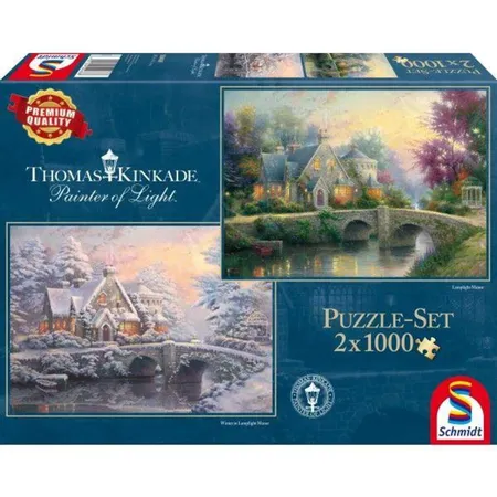 Schmidt Spiele Puzzle - Thomas Kinkade Lamplight Manour/Winter in Lamplight Manour, 2000 Teile
