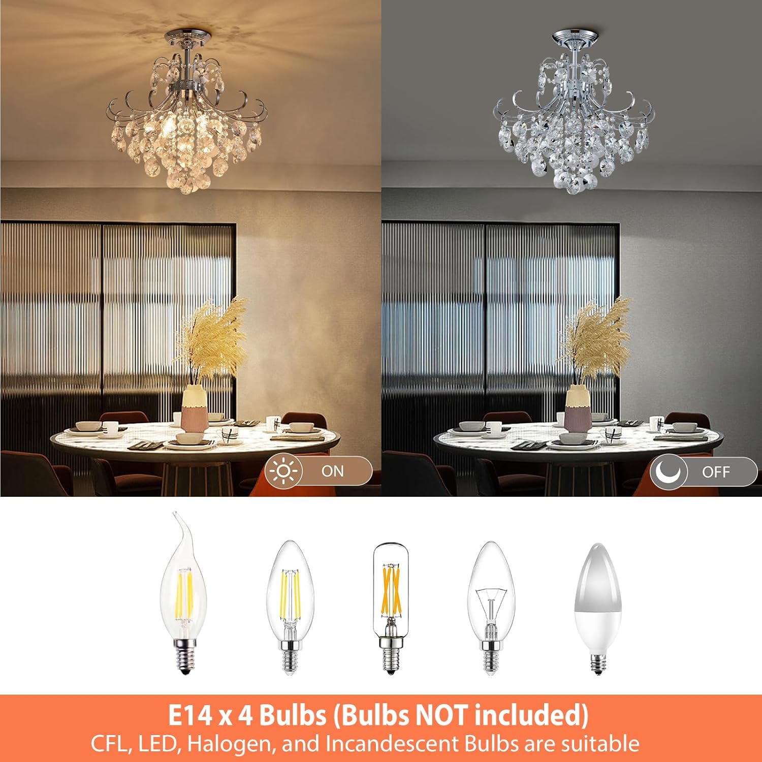 4-Licht Kristall Kronleuchter, Moderne Kristall Deckenleuchte Ø460mm, Silberchrom Kronleuchter E14, Ideal Für Esszimmer, Flur, Schlafzimmer und Foyer in Chromenfarbe