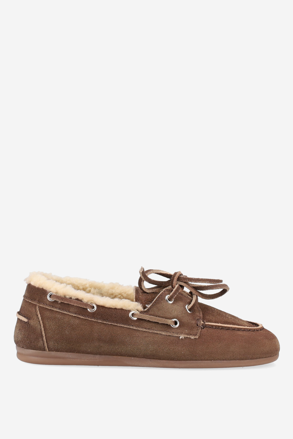 Brushed suede shearling boat loafers