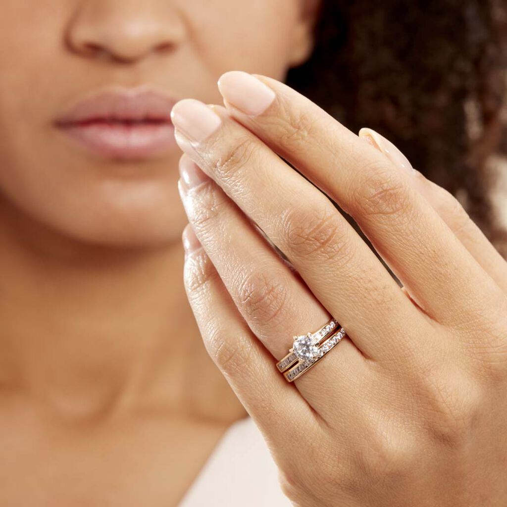 Bague Double Jeu Plaqué Or Jaune Oxyde De Zirconium
