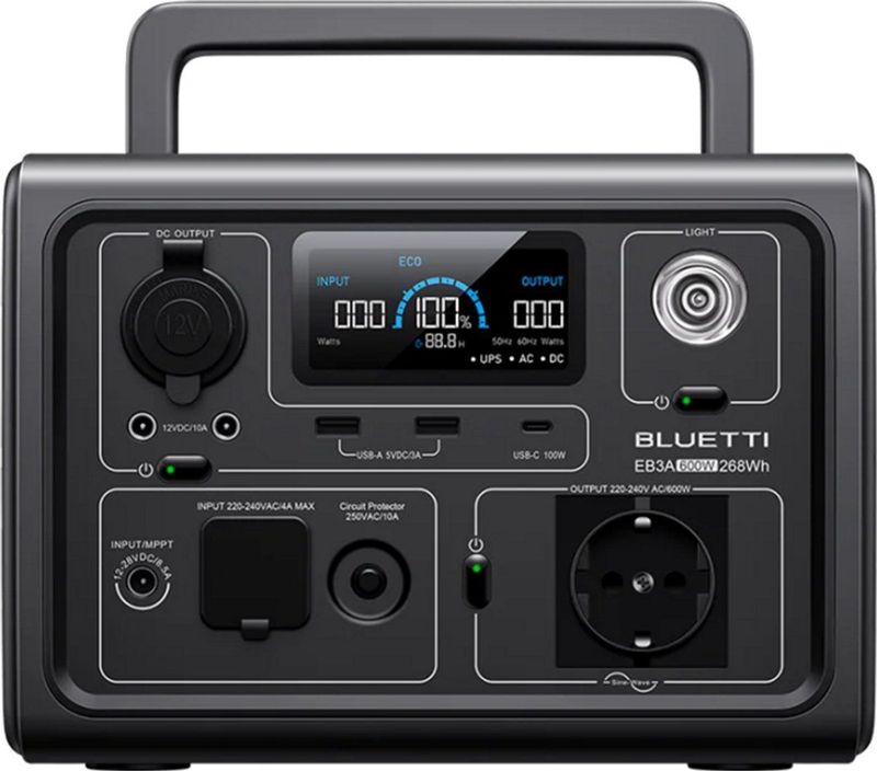 BLUETTI Powerstation EB3A- Draagbare Powerstation-Powerbank 600W-268Wh- LiFePO4 batterij-Stroomgenerator-grijs-EU