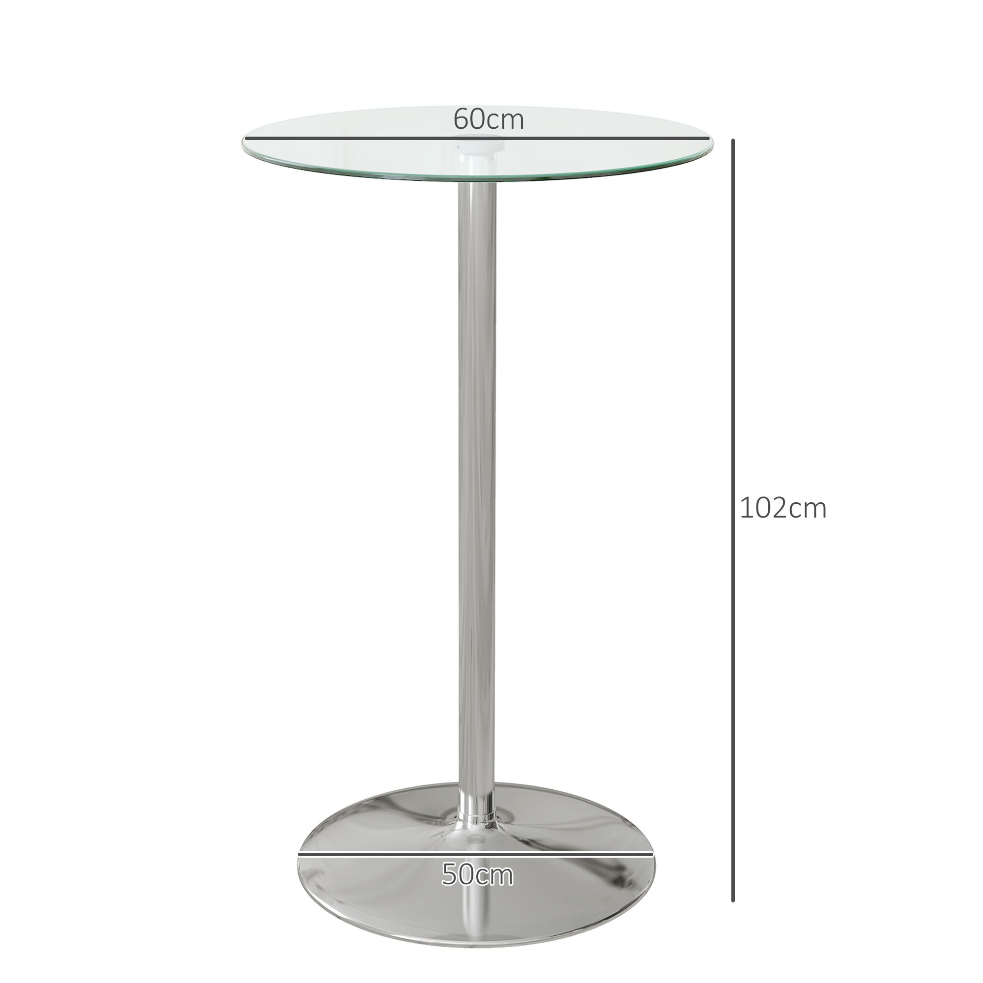 HOMCOM Bartisch mit rutschfesten Fußpad transparent Ø60 x 102H cm