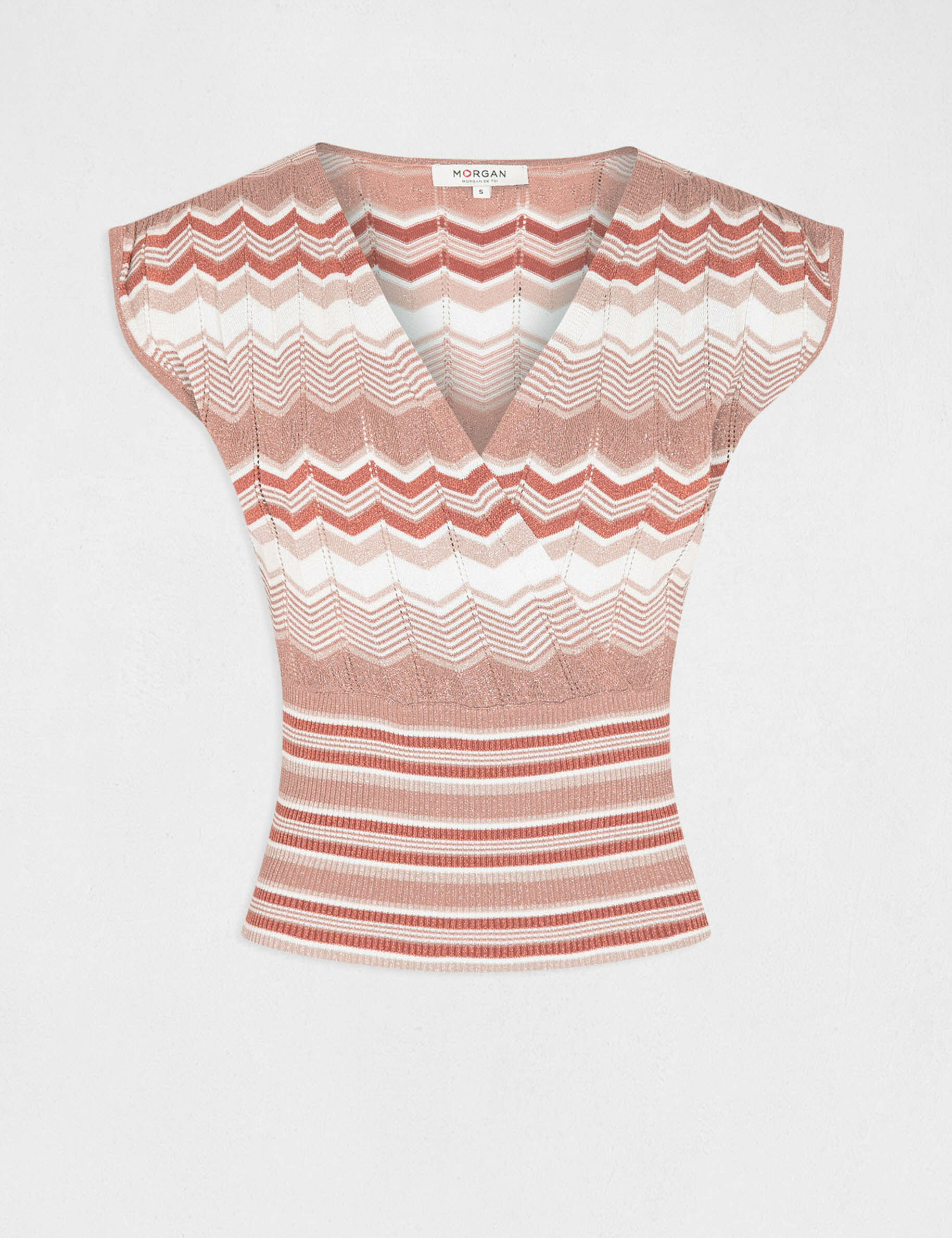 Pull manches courtes imprimé chevron vieux rose femme - vieux_rose