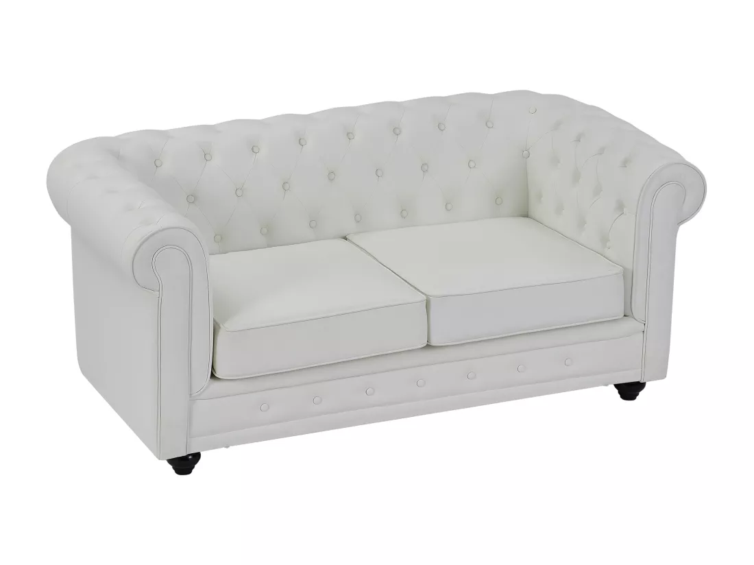 Canapé 2 places en simili blanc CHESTERFIELD