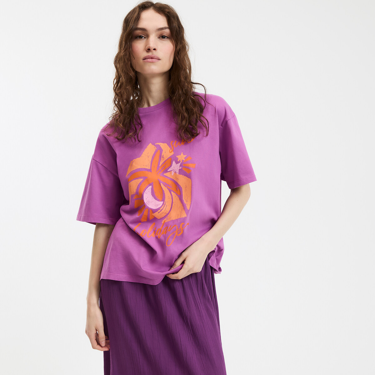 COLEÇÕES LA REDOUTE<br>Camiseta estampada com gola redonda e mangas curtas