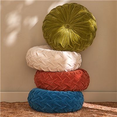 Coussin rond en velours plissé