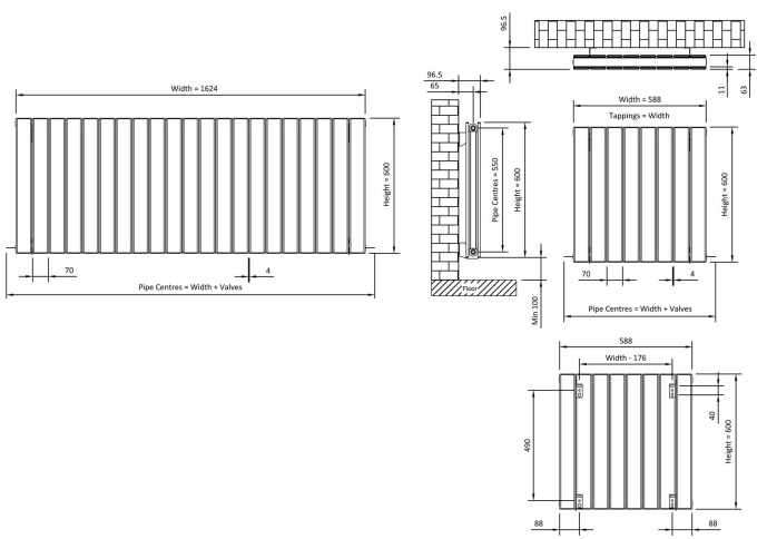Eastbrook Addington type 20 radiator 160x60cm aluminium 2433W antraciet mat