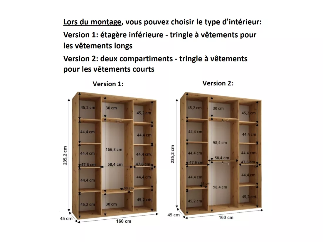 ARMOIRE DAVOS 12 À PORTES COULISSANTES 235,2/160/45 3 portes