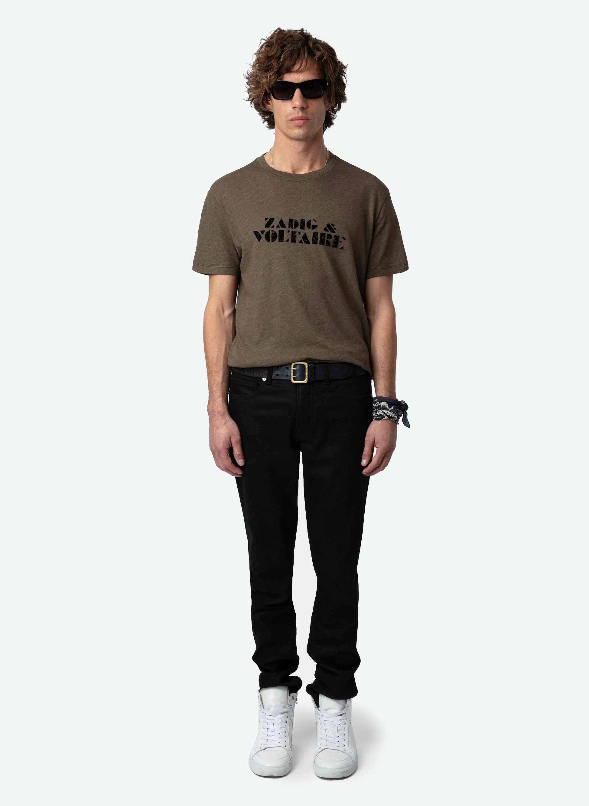 TOMMY - Tee-shirt col rond droit en coton mélangé | Marron