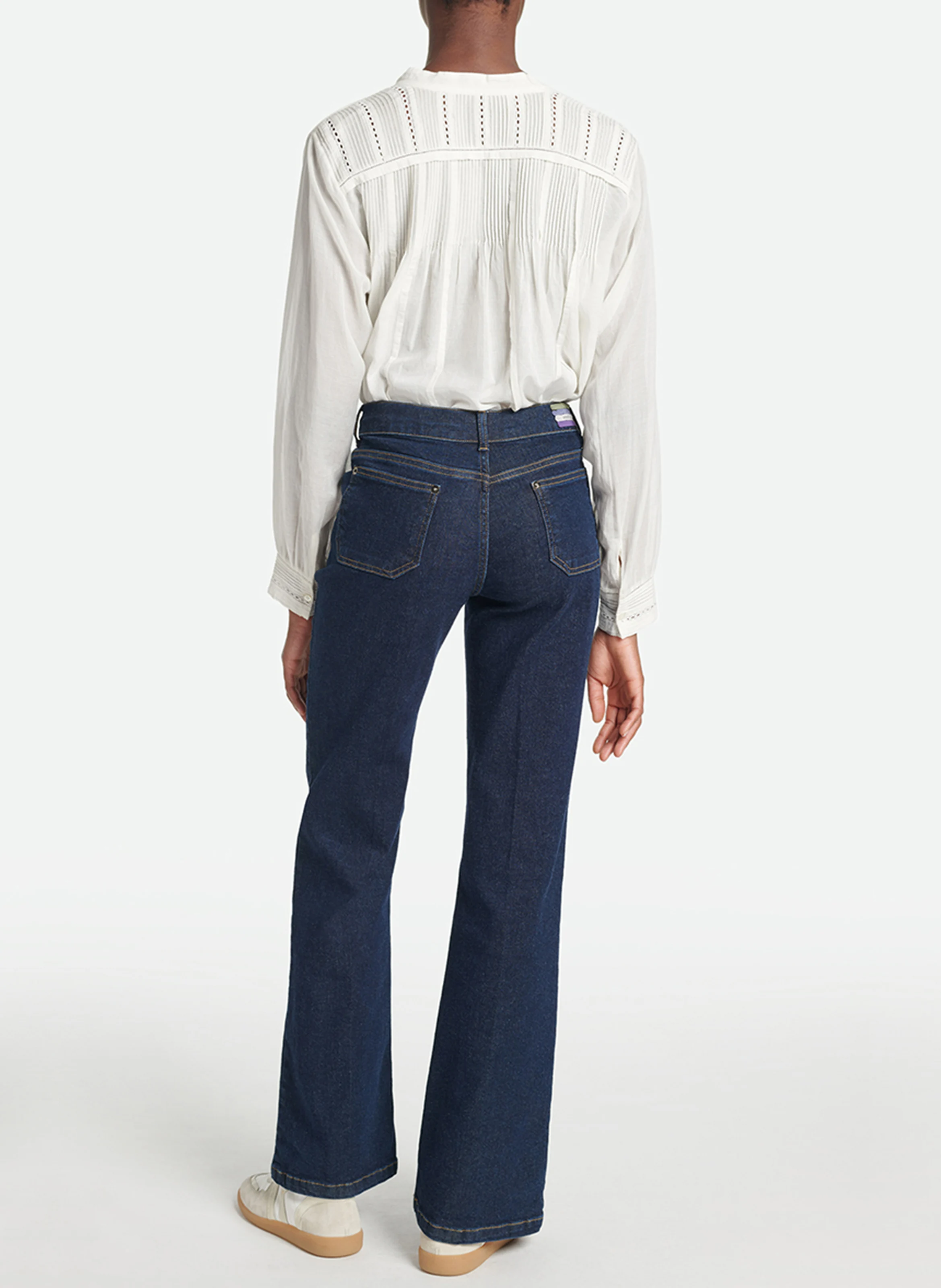 Jean flare taille haute en coton mélangé | Bleu