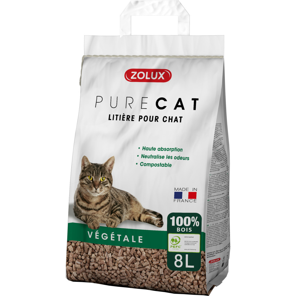 Litière végétale granules de bois purecat 8 l soit 5.66 kg pour chat
