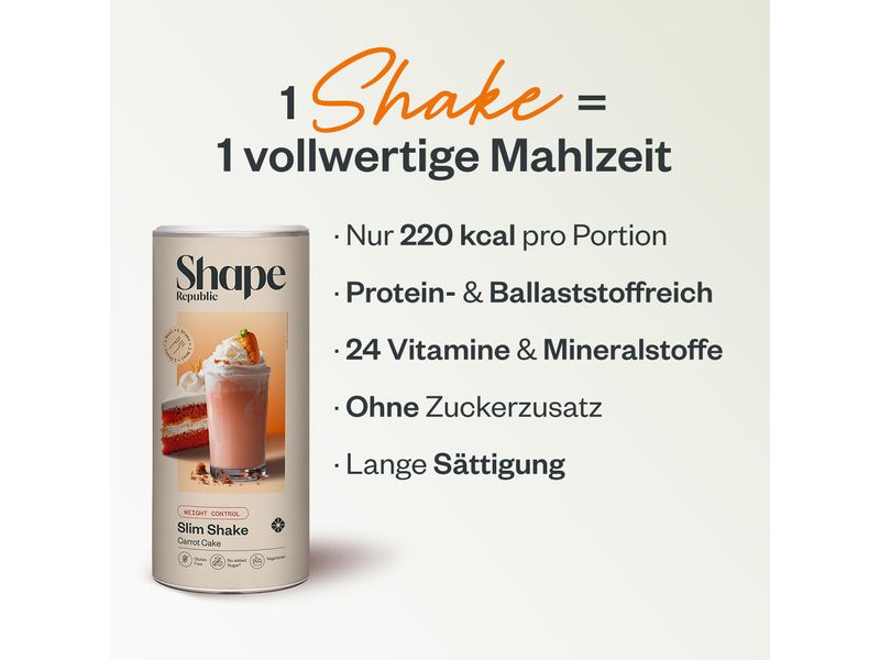 Shape Republic Slim Shake Carrot Cake 420 g Einfach und lecker abnehmen – ein Shake, der dich wirklich satt hält