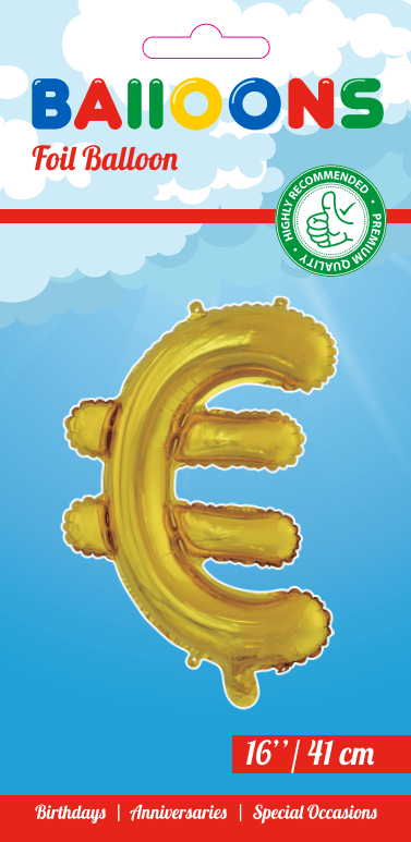 Folie Ballon Euroteken Goud 41cm met Rietje