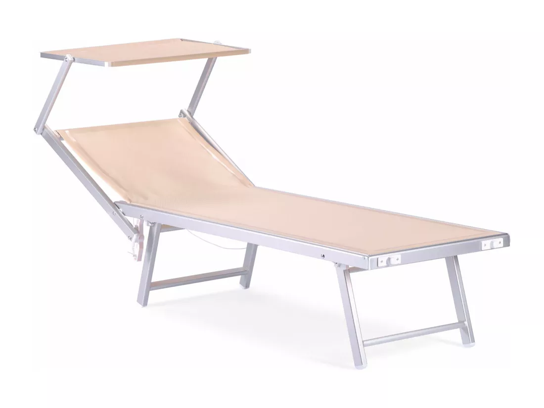 Chaise Longue Rebecca Mobili Jambul 38x186x61 Aluminium Polyester Beige Moderne