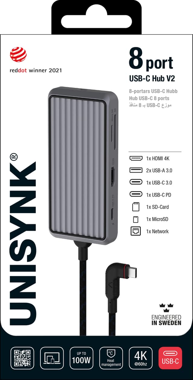 Unisynk 8-Port USB-C-hub (grå)