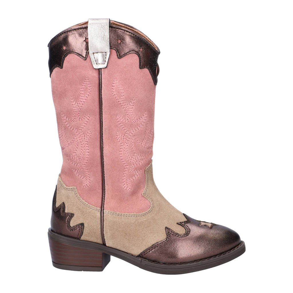 Nelson Kids suède cowboylaarzen brons/roze