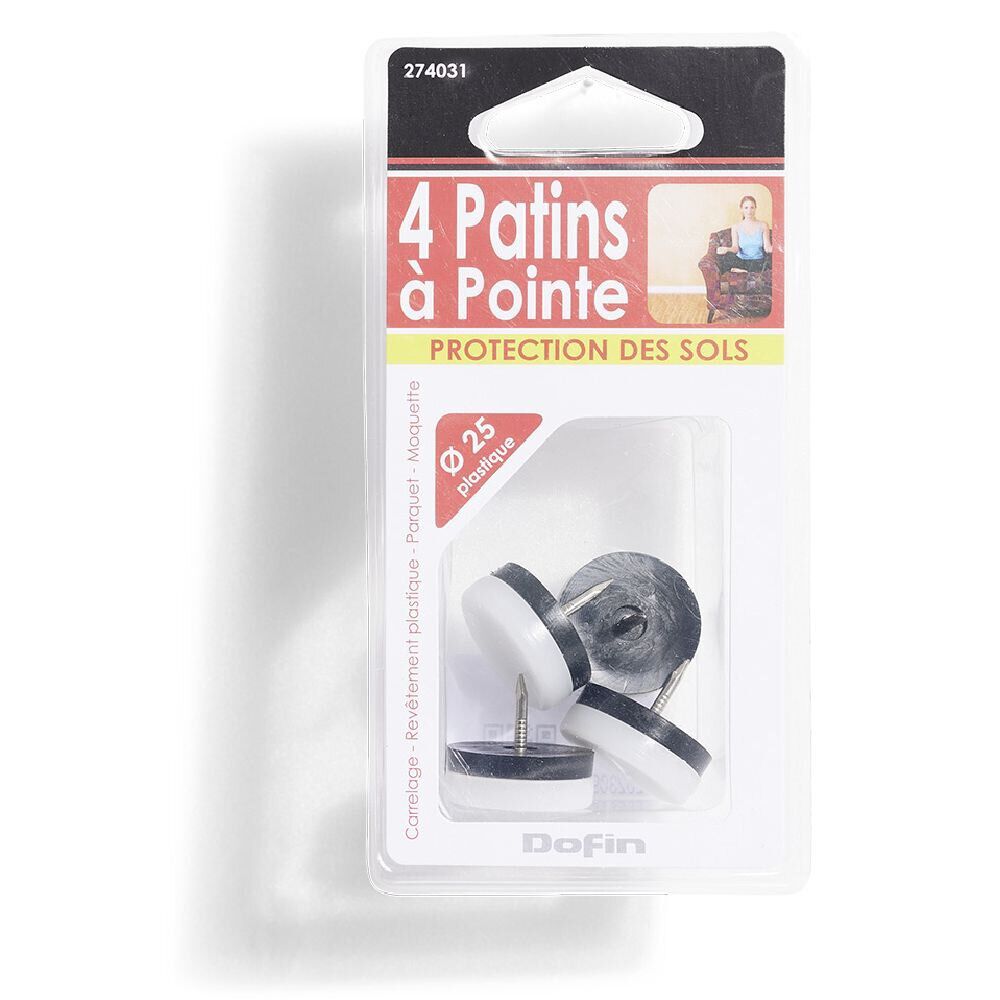 Lot de 4 patins de meuble avec pointe Ø25 mm