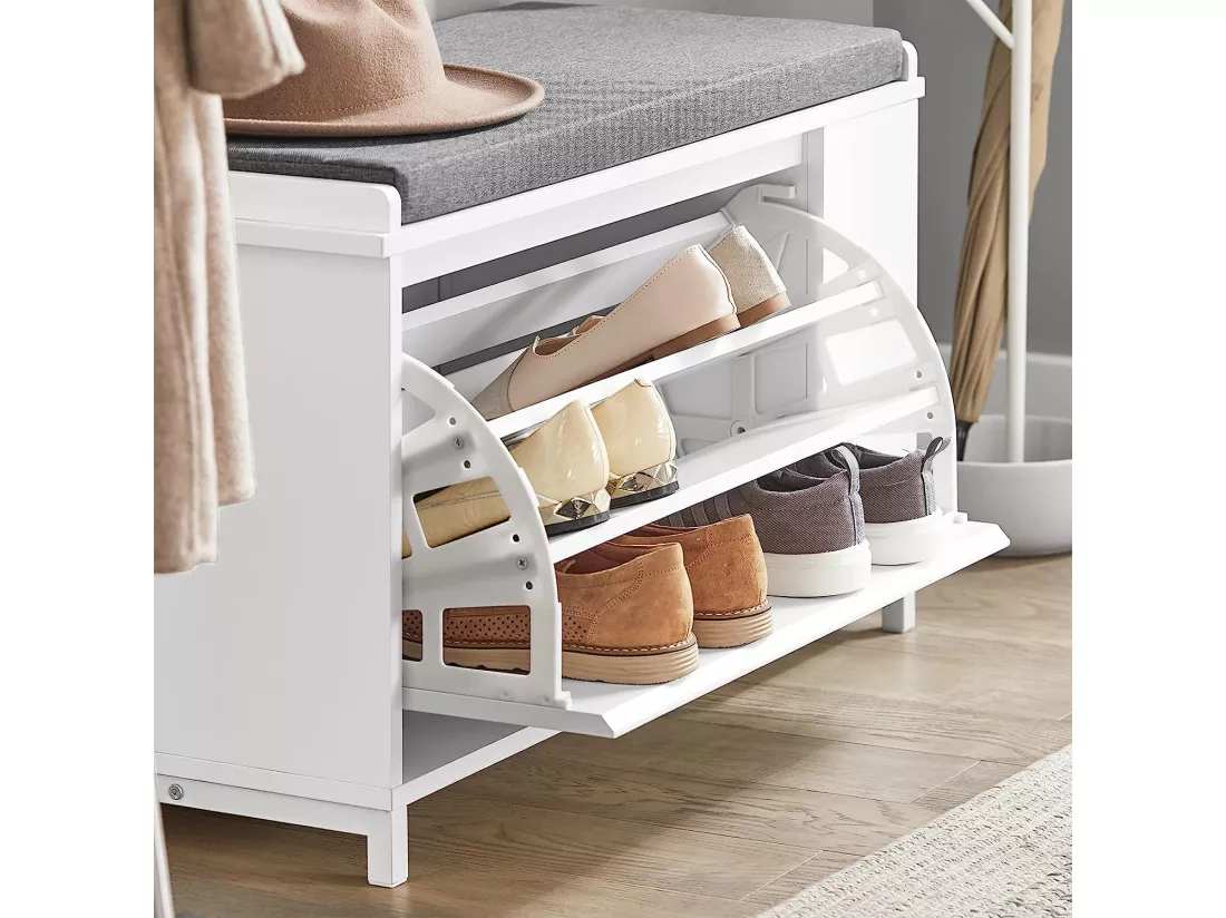 Banc à Chaussures Meuble à Chaussures avec Assise Coussin Rembourré, FSR105-W
