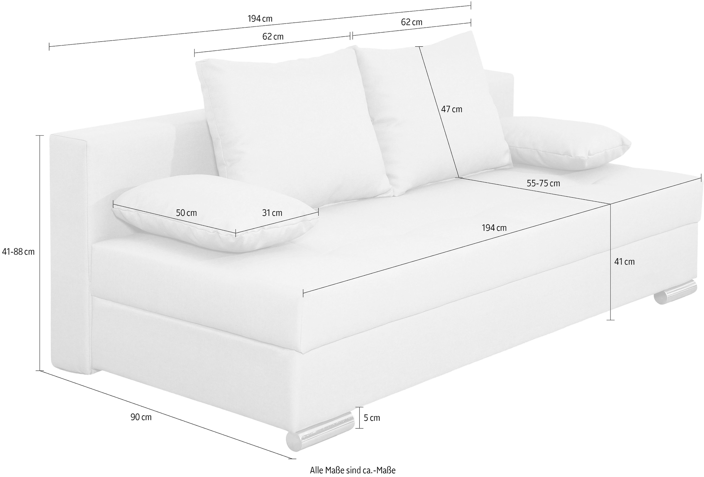 COLLECTION AB Schlafsofa »Tania mit Bettfunktion und Bettkasten« komfortabler Sitzkomfort: Federkern-Polsterung, inklusive Rückenkissen