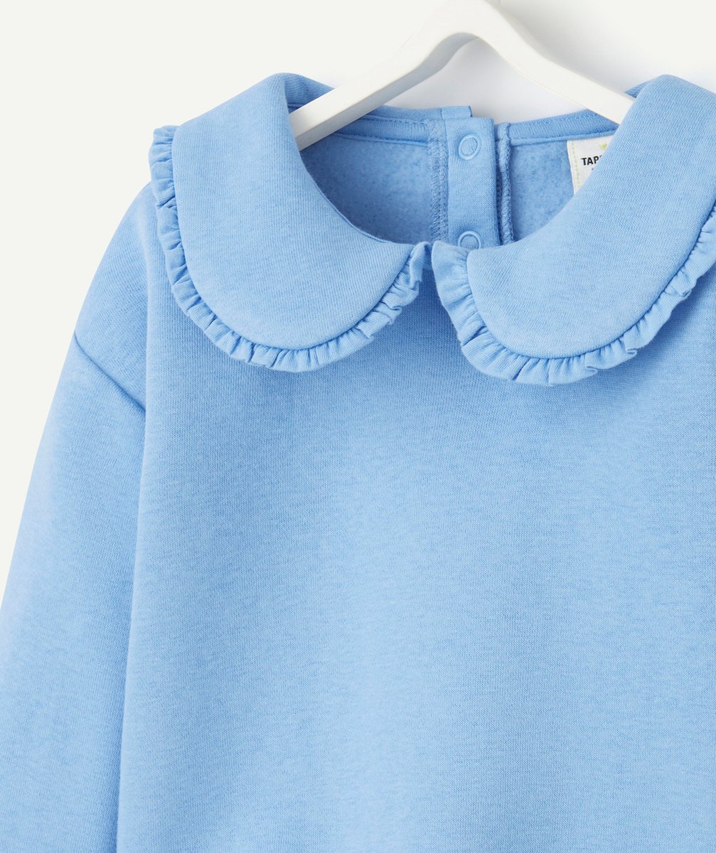 SWEAT BÉBÉ FILLE EN FIBRES RECYCLÉES BLEU AVEC COL CLAUDINE
