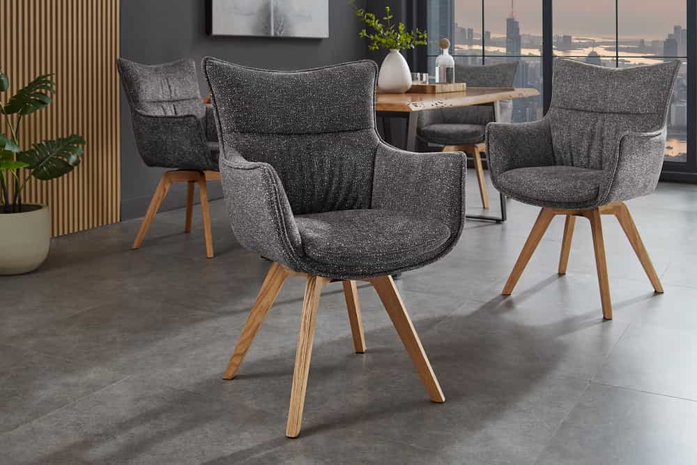 Drehbarer Design Stuhl VOGUE anthrazit natur Strukturstoff Eichenholz 360° mit Armlehne