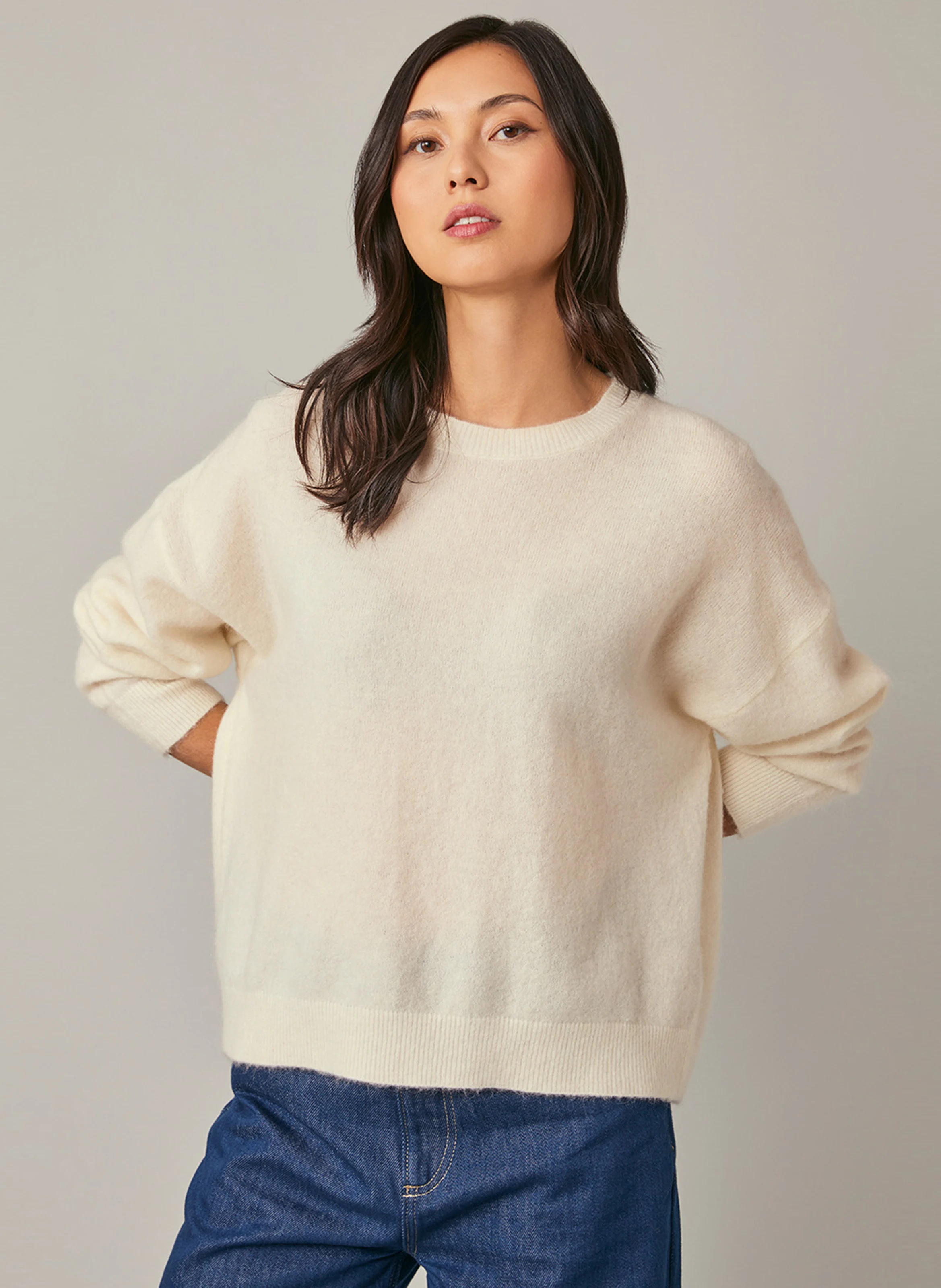 EMMAEL - Pull oversize col rond en laine mélangée | Blanc