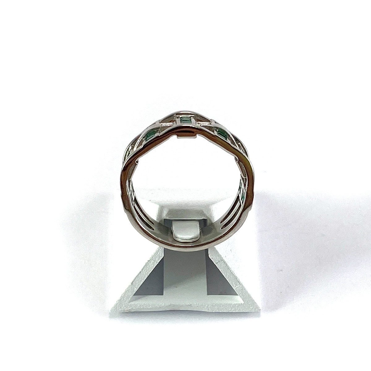Bague d'occasion or 375 blanc diamants émeraudes