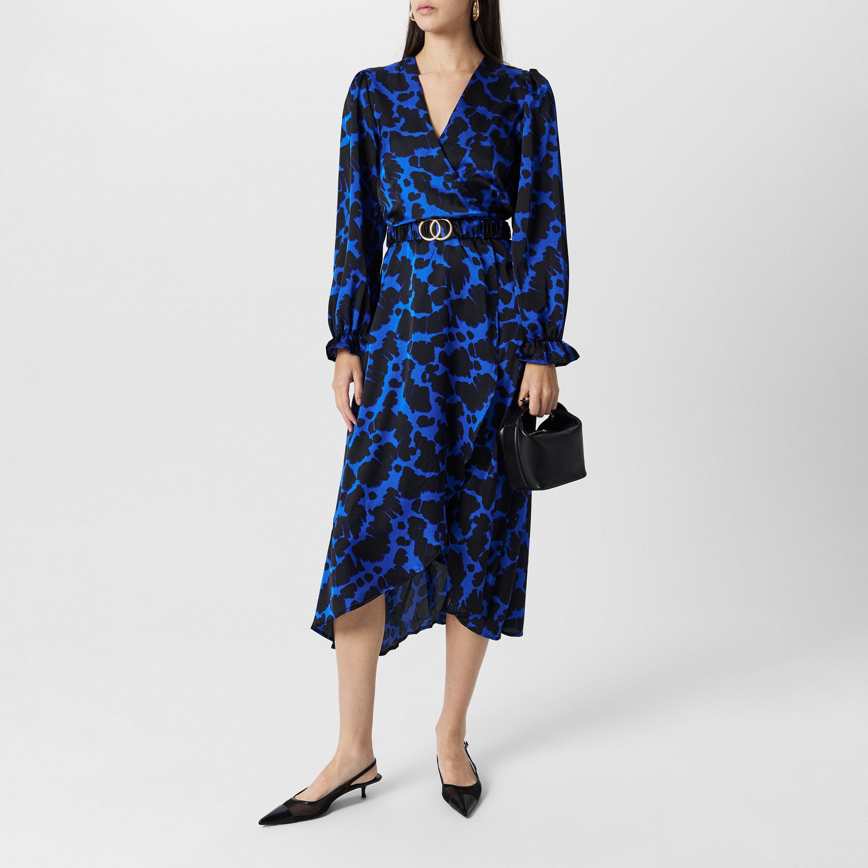 AX Paris Satin Belted Blue Wrap Midi Dress