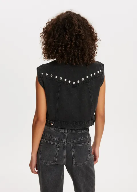 Denim gilet met studs zwart (ZWART)