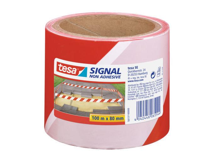 tesa Absperrband Signal 100 m x 80 mm Absperrband, 80 mm x 100 m, rot-weiss