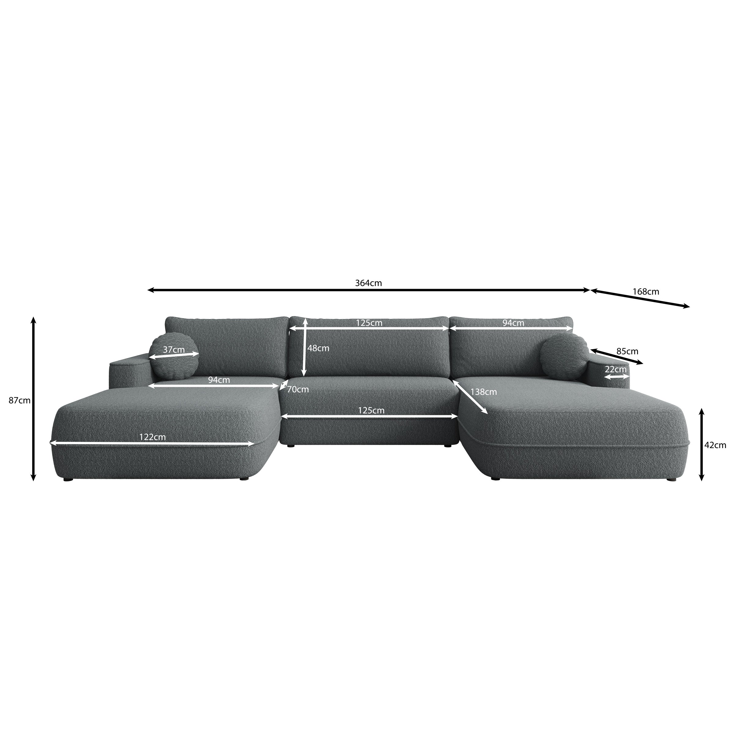 Fensa XL - Hoekbank 5-zits met chaise longue - Stof grijs