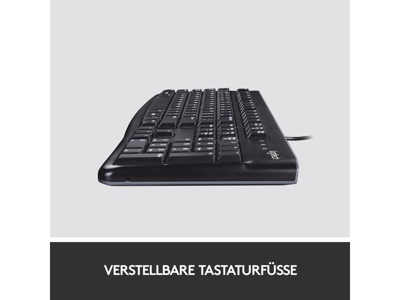 Logitech Tastatur K120 CH-Layout, kabelgebunden Spritzwassergeschützte Tastatur in voller Grösse die Komfort und Design vereint