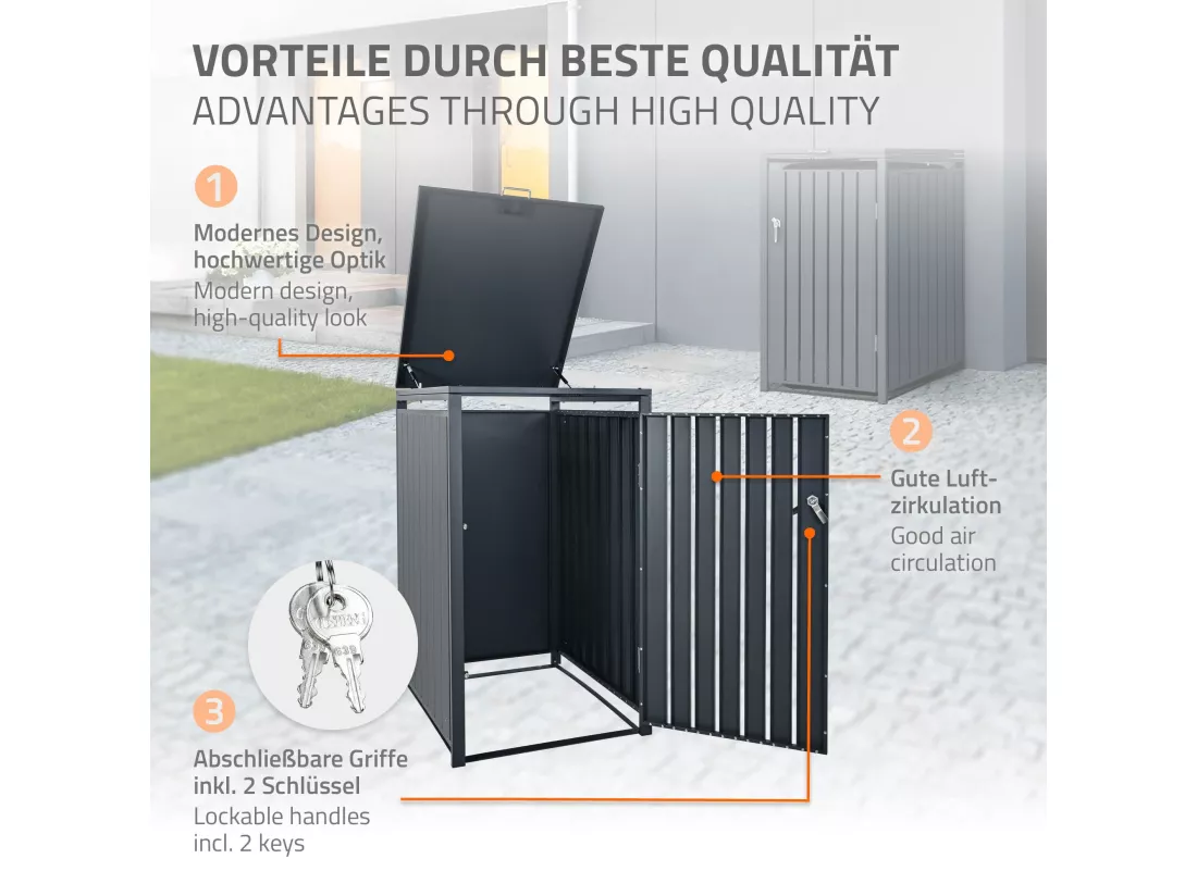 Abri pour poubelles anthracite cache-poubelle boîte de rangement 240 L 68x80 cm