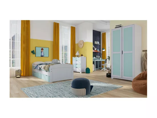GLASCA - Chambre Complète 90x200cm en Pin Massif