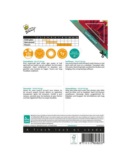Buzzy Sunny Flowers - Zonnebloem Moulin Rouge - Bloemenzaden - 1 g