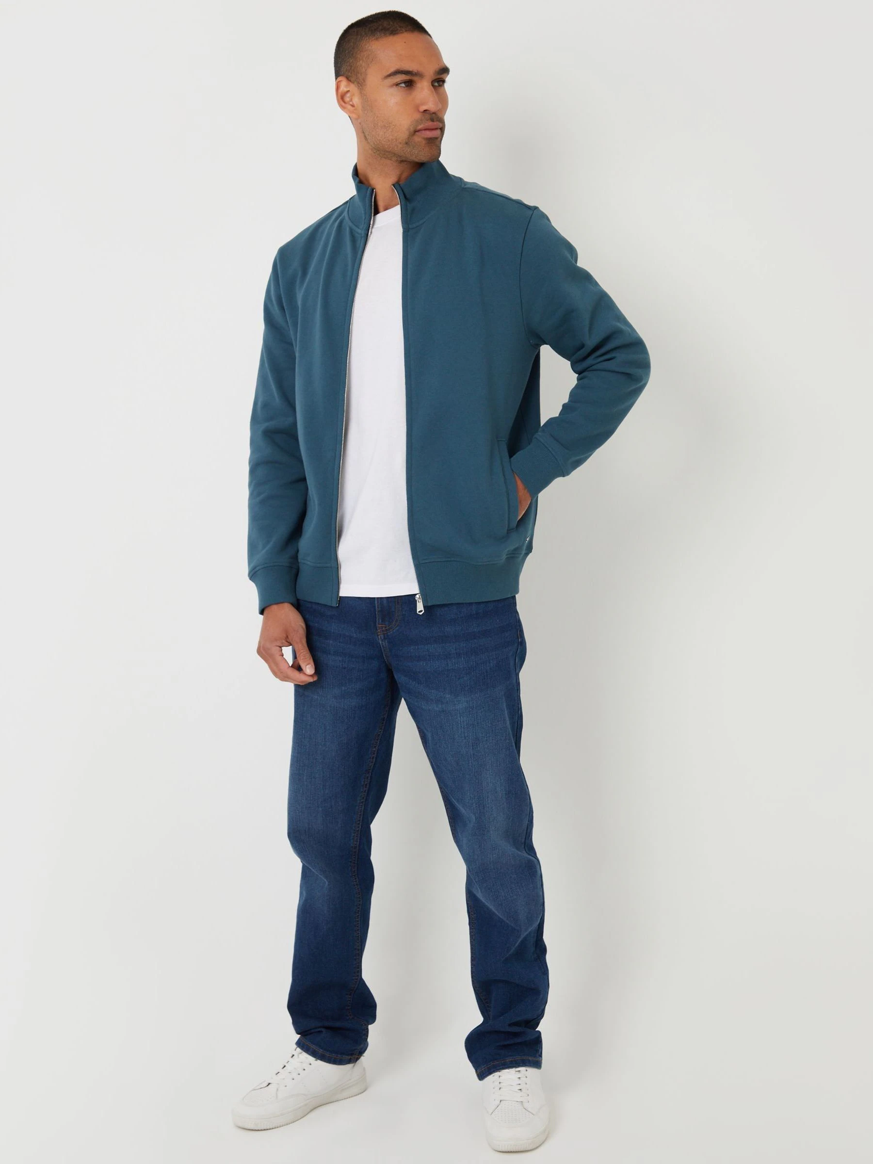 Blauw - Threadbare sweatshirt met trechterkraag en korte rits