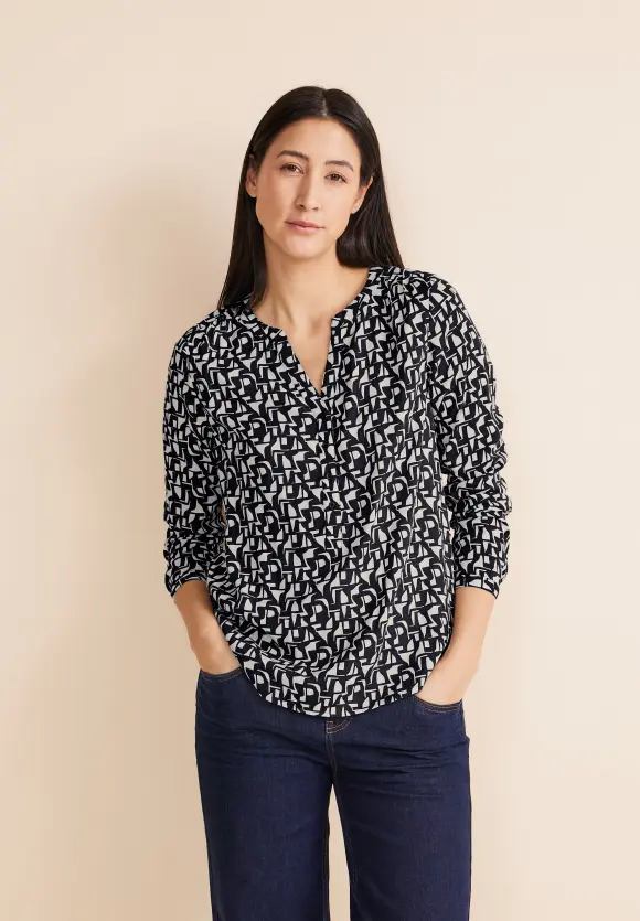 Minimalprint Bluse - deep blue