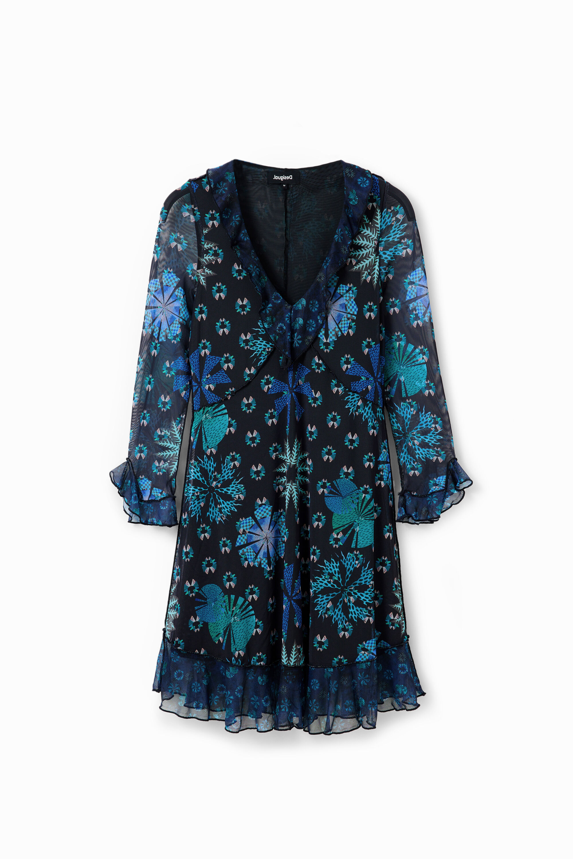 Vestido curto com mangas esvoaçantes