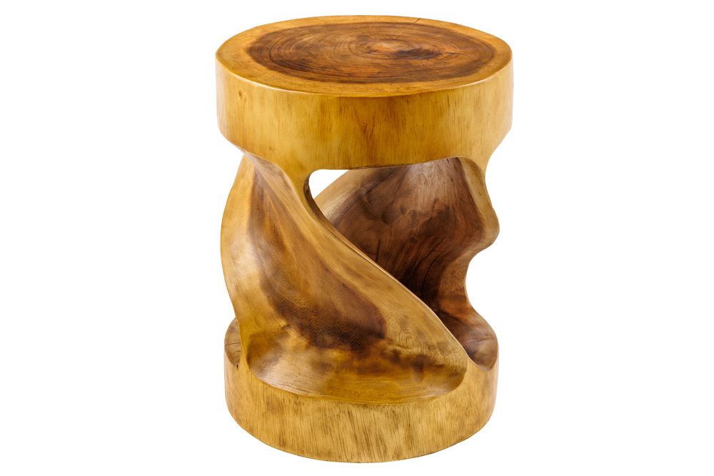 Skulp­tu­raler Beistelltisch ARTE 35cm natur Suarholz rund handmade in Bali Sitzhocker