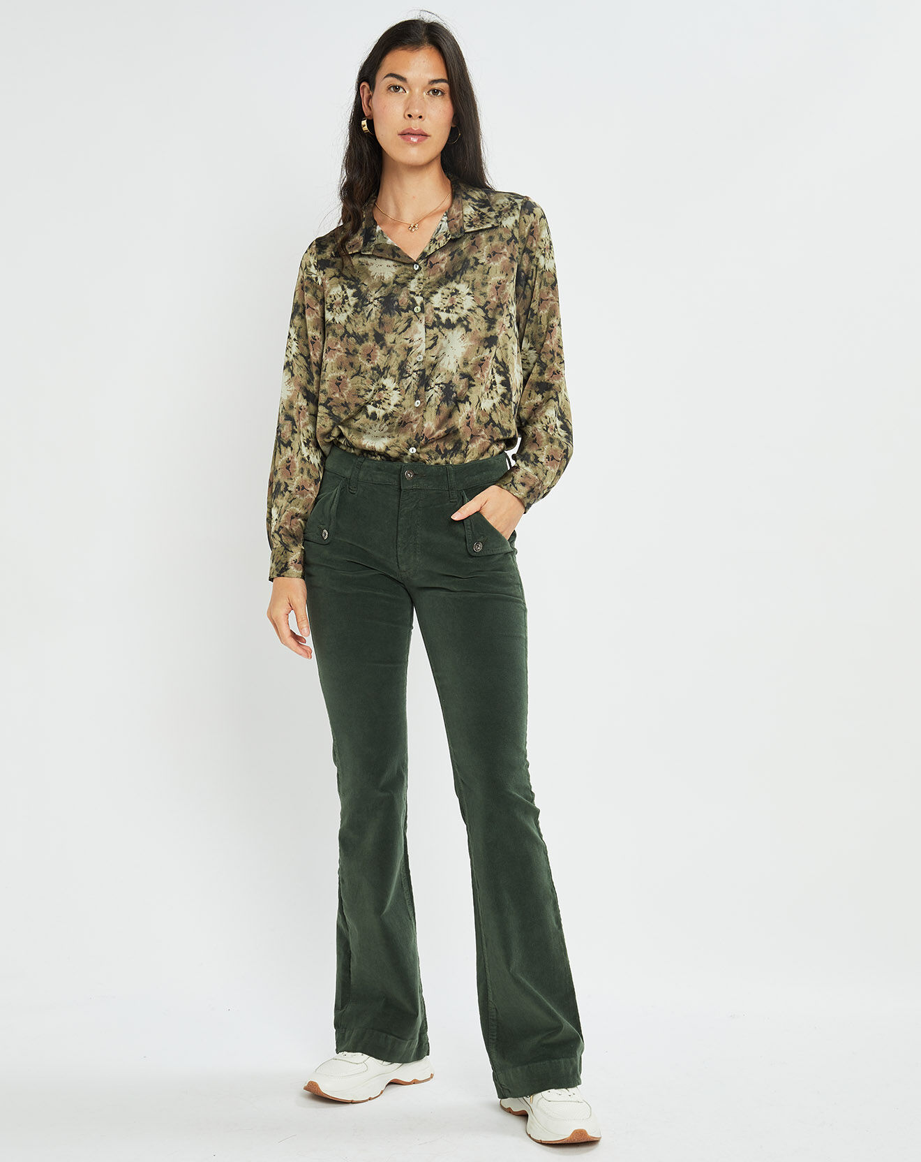 Lauren Vidal Chemise satinée Ciara imprimée verte